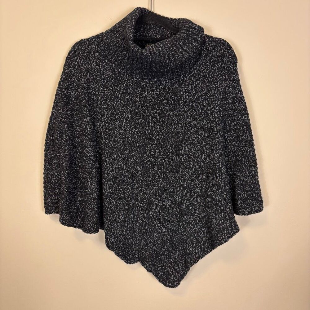 Roots Black and White Patterned Turtleneck Poncho Sweater One Size